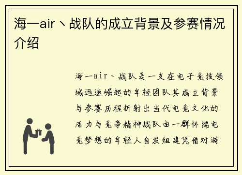 海一air丶战队的成立背景及参赛情况介绍
